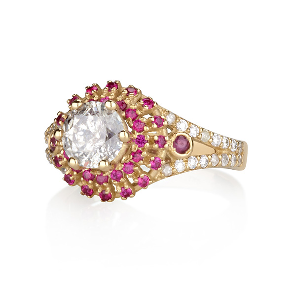 טבעת יהלום ואבני רובי