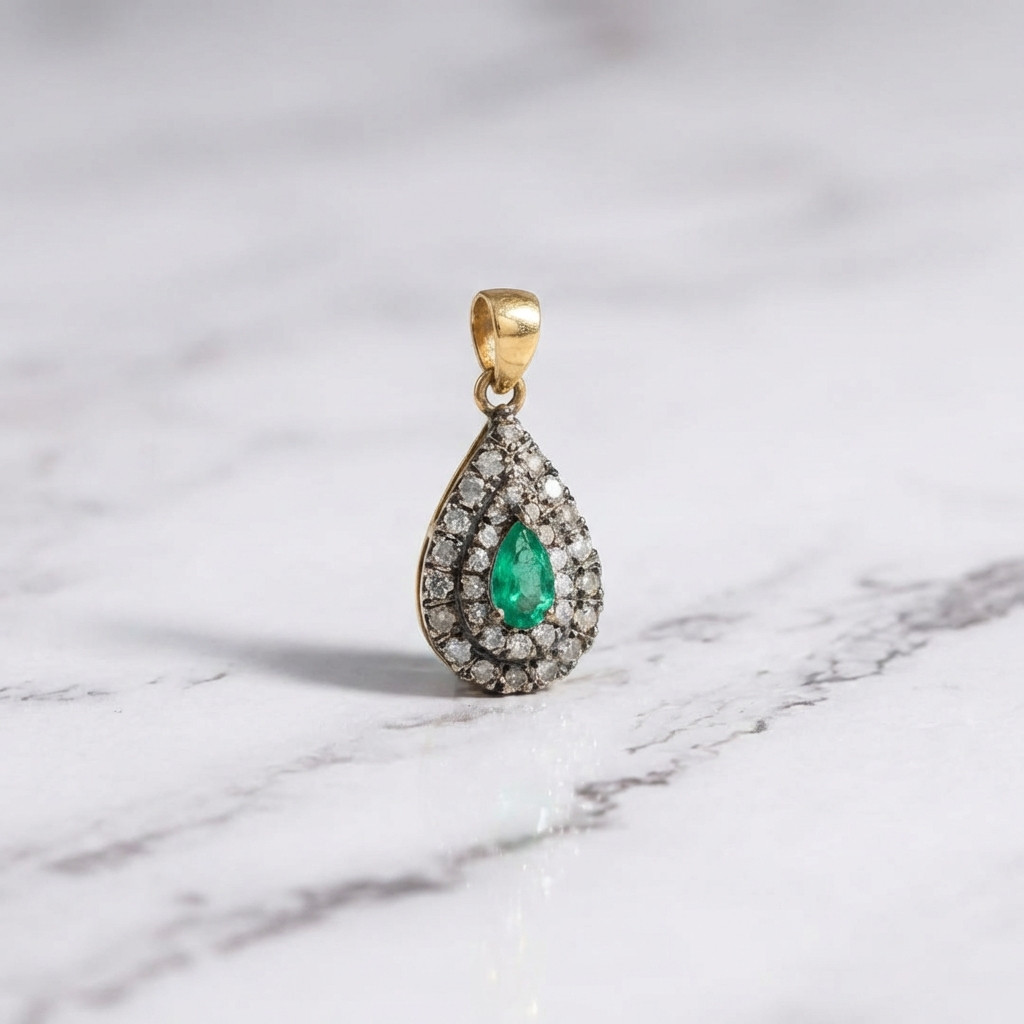 Emerald and Diamond Drop Pendant