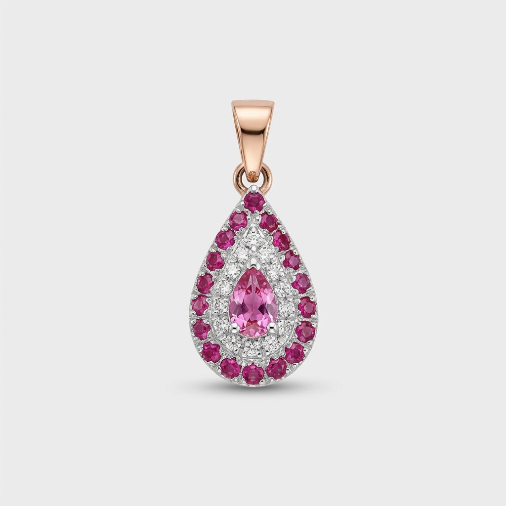 Ruby Drop Pendant and Rows of Diamonds