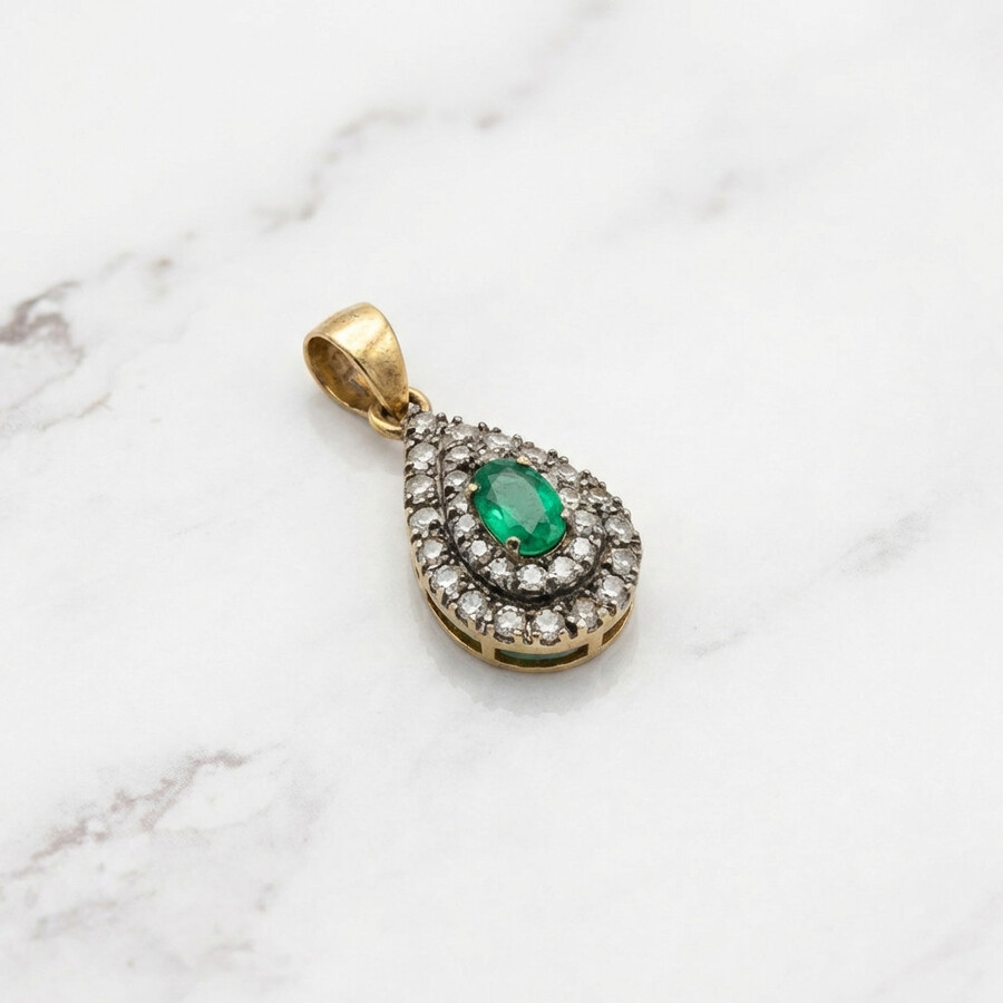 Emerald and Diamond Drop Pendant - Image 2